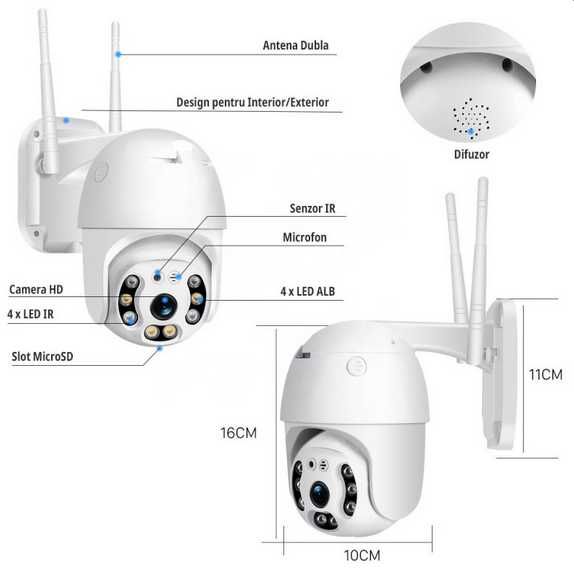 Camera Supraveghere IP Dome Wireless 1080p LED+IR Exterior 5MP