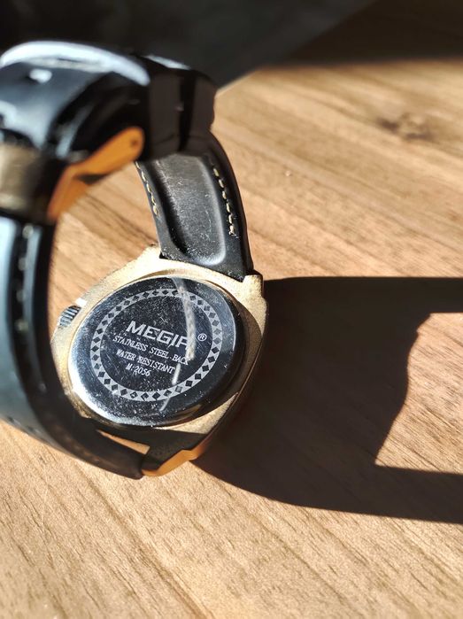 Мъжки часовник MEGIR, японски кварц, хронограф,  черен с розово злато