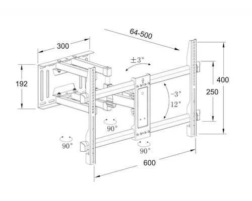 Suport TV de perete Well 66-228 cm (26"-90") max 50kg mobil cu 5 brațe