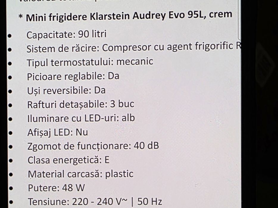 Audrey Evo 49.5cm 95L Mini frigider Crem, sigilat