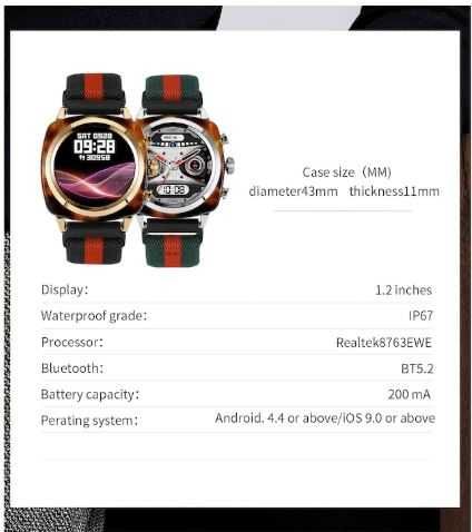 Ceas Smartwatch Emag TOPVIA®, display IPS, 1.20”, auriu si argintiu