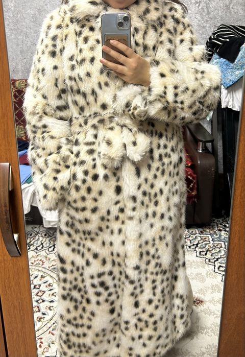 Шуба леопард пушистая