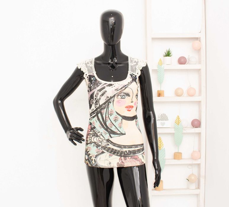 Desigual дамска блуза с принт гейша дантелени детайли М