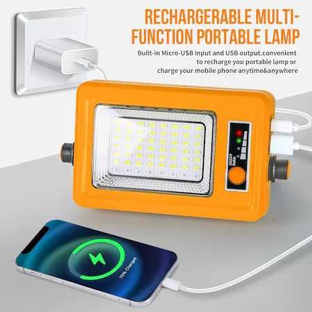 Lampa solara portabila KS-X10, LED, Incarcare USB, Portocaliu, NOU!