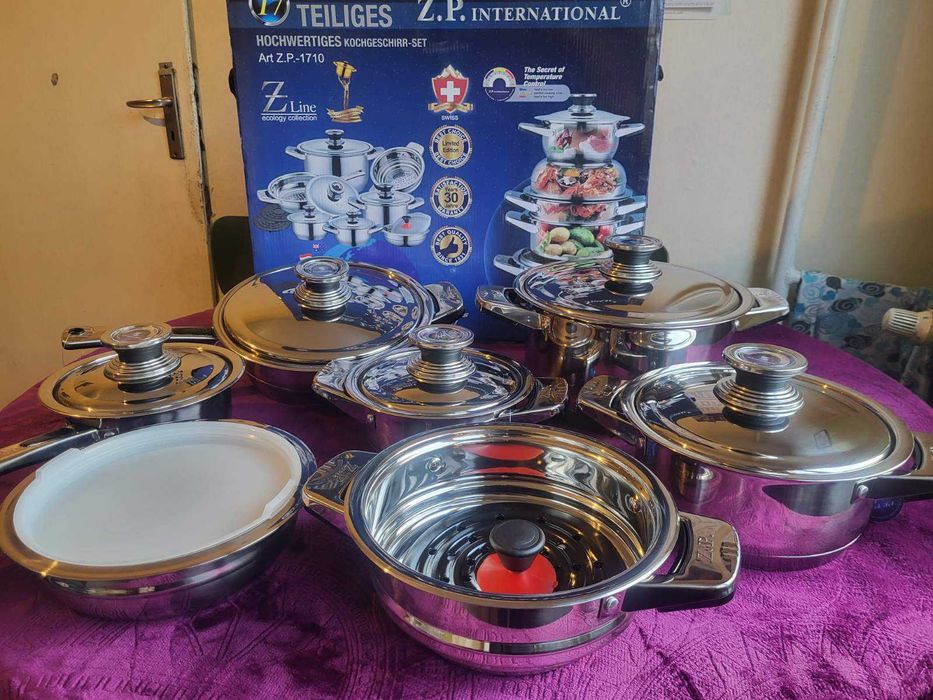 Комплект кухненски съдове за готвене и метало-керамични ножове