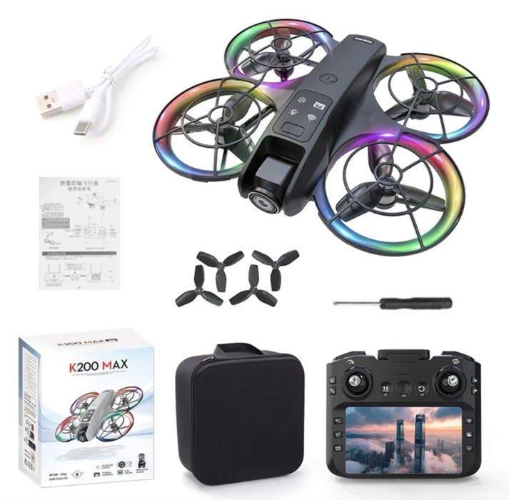 Dronă cu Cameră Reglabilă și Telecomandă cu Ecran LCD 4.3" - Lumini RGB, 100m Rază
