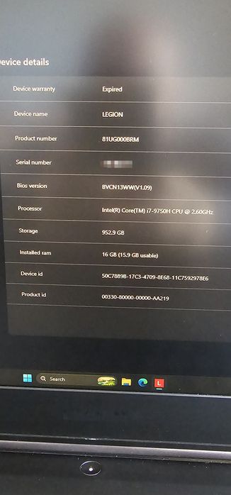LEGION 81UG INtel i7-9750H