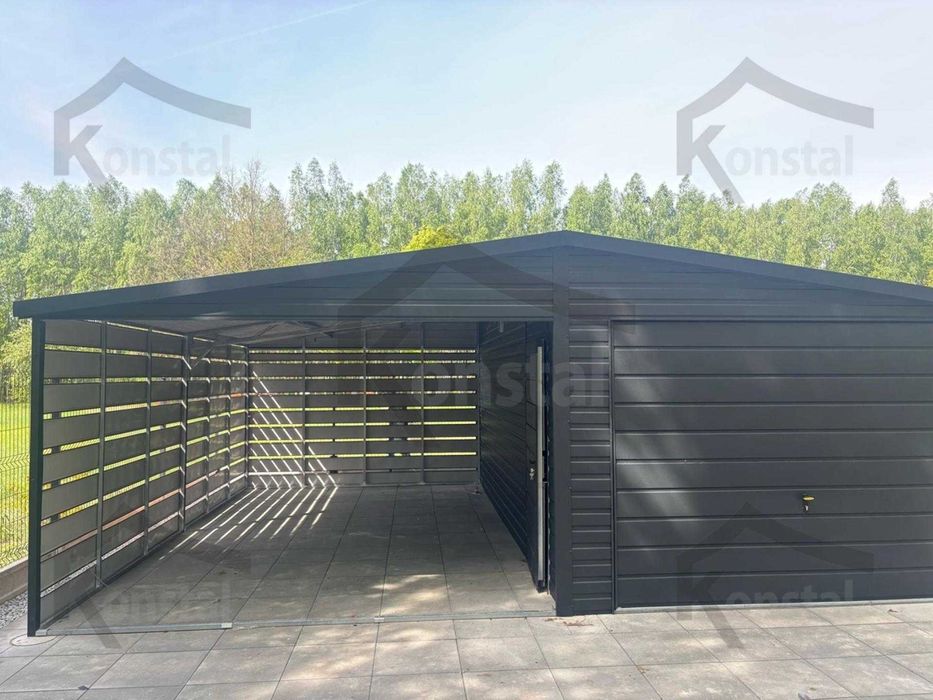 Garaj metalic 7x5 SUPERLINE-PLUS cu carport ajurat + BTX7016