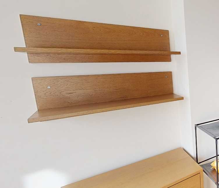 Комплект 4 дървени стенни рафта (2×73, 2×70 см) + панел 110 см