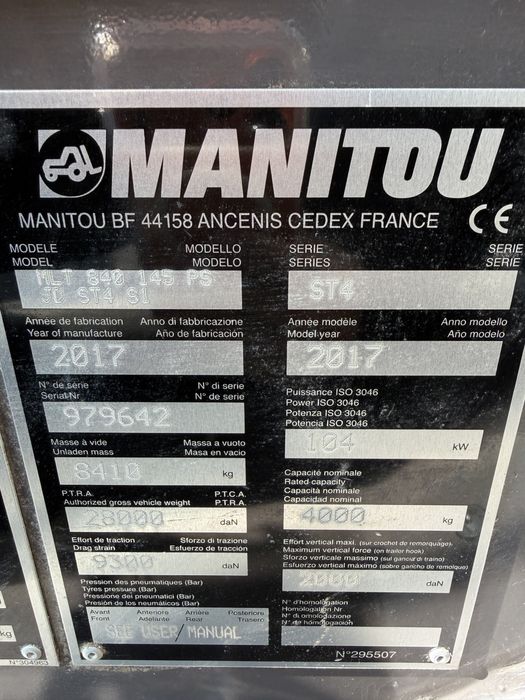 Manitou  MLT 840  145 cai an 2017 anvelope noi furci Noi service facut