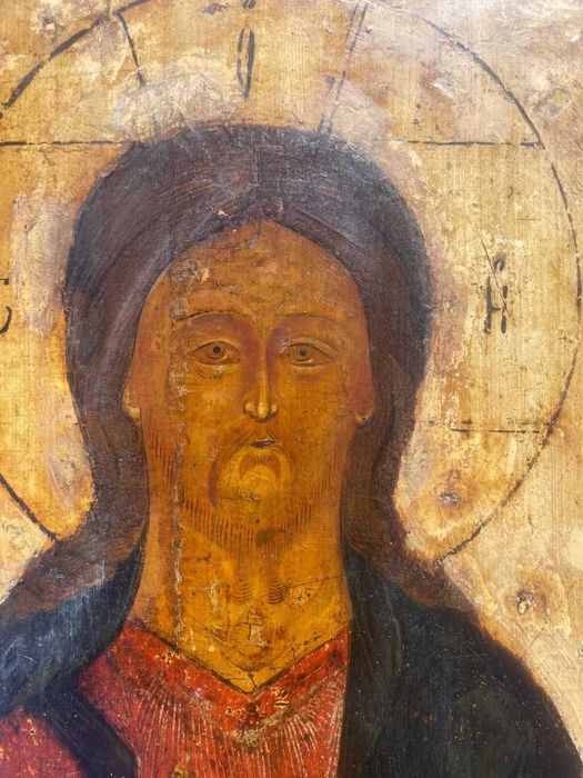 icoana ruseasca lemn veche Isus Pantocrator sec 19 41x33 cm