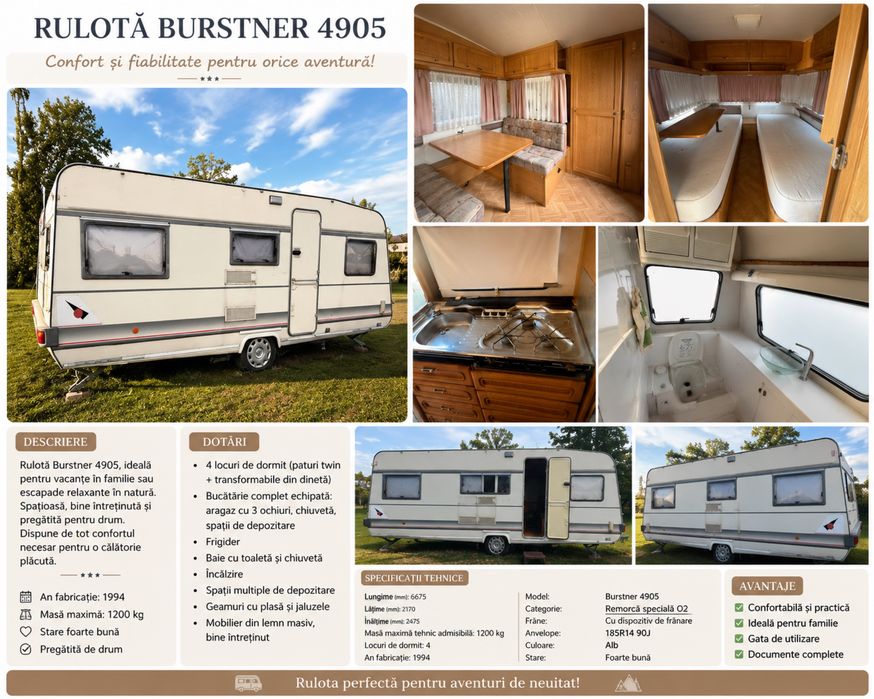 Rulotă Burstner 4905 – 1994 | Înmatriculată în România
