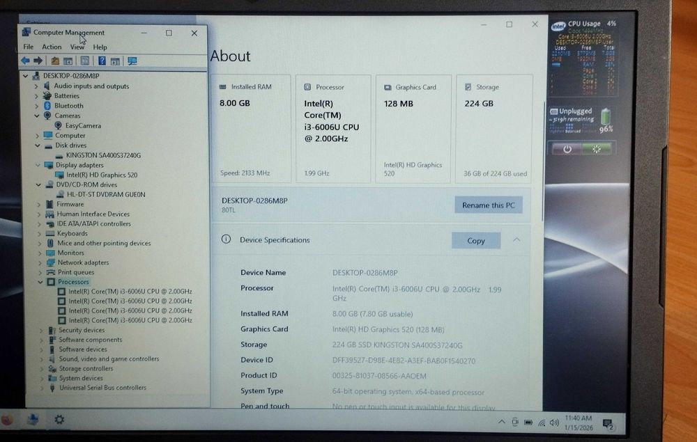 Lenovo V110, Core I3 gen 6, 8GB DDR4, SSD 240GB, HD520, baterie 2 ore
