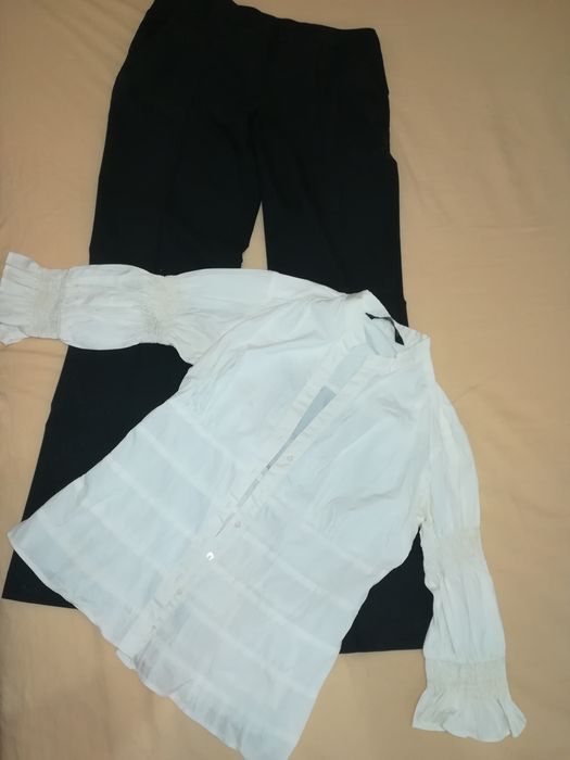 Черен панталон Бенетон и бяла риза Зара размер С