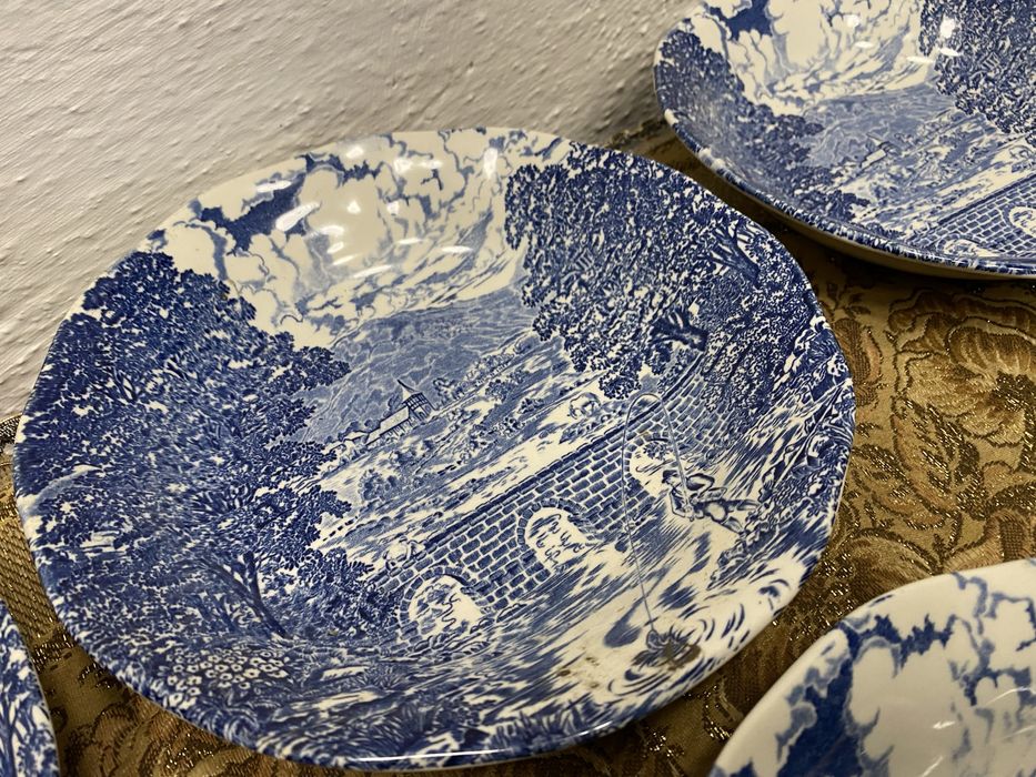 Комплект от 6 дълбоки чинии Crown Ducal „Bridge Scenes“ – Англия