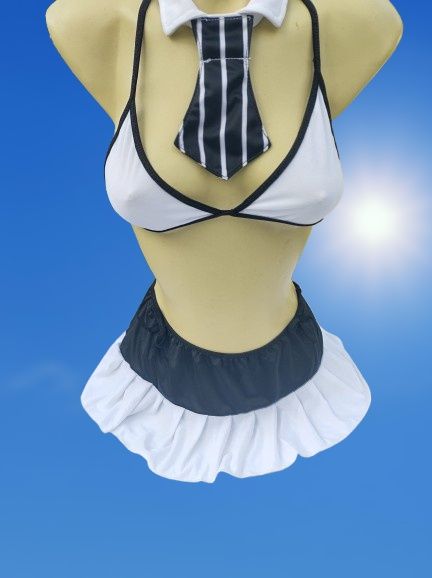 Set lenjerie sexy top decolteu adanc si fusta voal  plaja&  set lenjerie role play studenta cravata