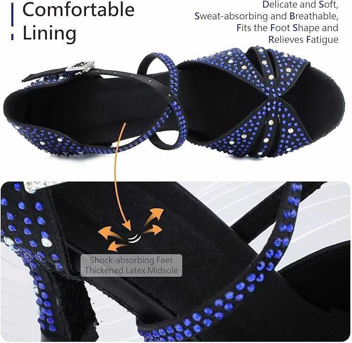 Обувки за салса, бачата, кизомба, танго, 38 номер, сини кристали