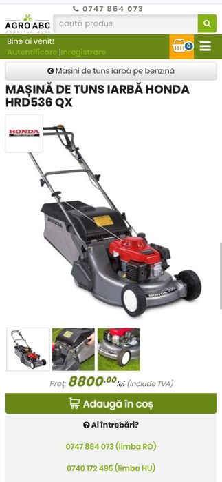 Honda mașina de tuns iarba HRD 536, Preț raft 8800lei, an 2023,