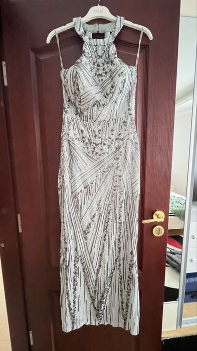 Rochie de ocazie gri cu paiete