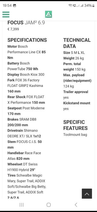 Bicicleta electrica focus Jam2 6.9 kashima bosch 750 Smart