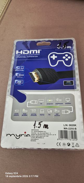 Cablu HDMI marca Myria de 1,5 m