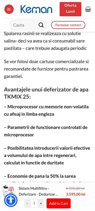 Filtru apa Keman TKMIX 25 dedurizare (anti fier, calcar, mangan, amoniu)