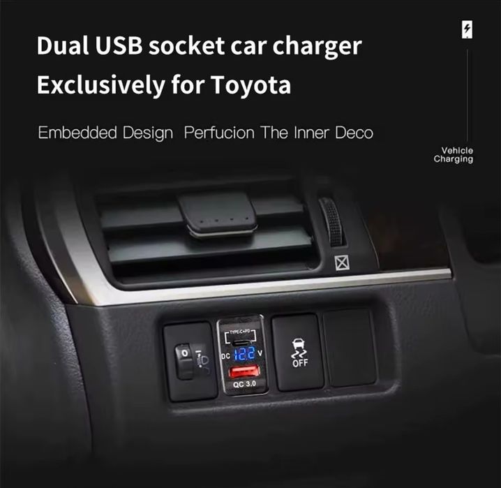 Buton Toyota  USB + USB C + volt metter