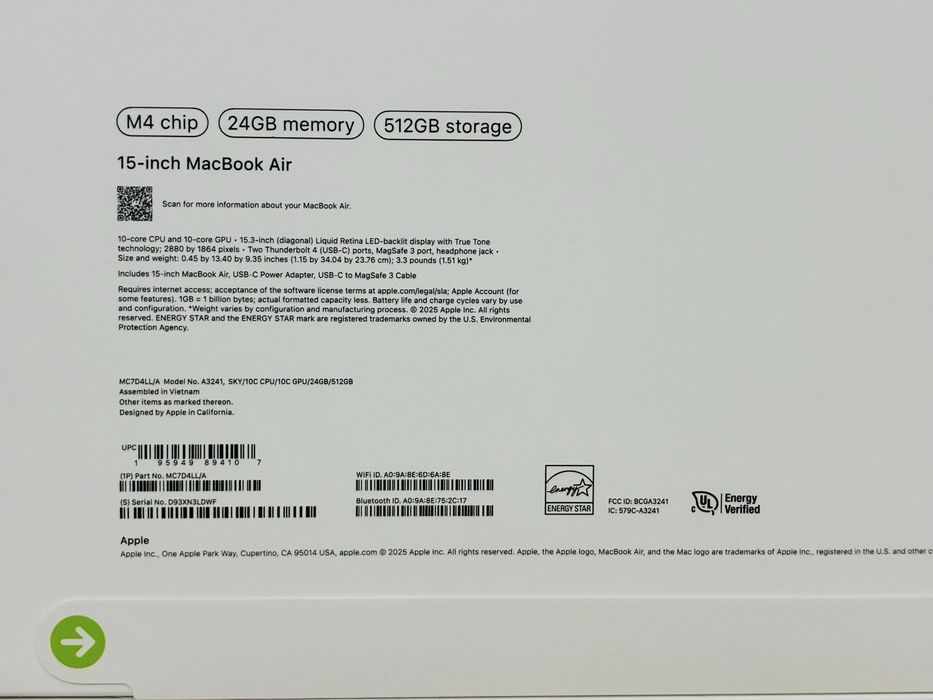 MacBook Air 15 M4 24GB 512GB