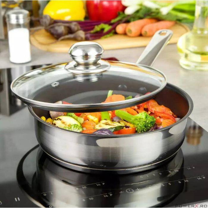 Tigaie adanca cu capac, fund termic multistrat, inox, 24 cm, Kinghoff