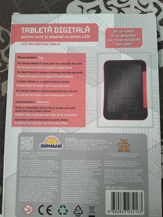 Tabletă digitală LCD pentru scris și desenat 8.5