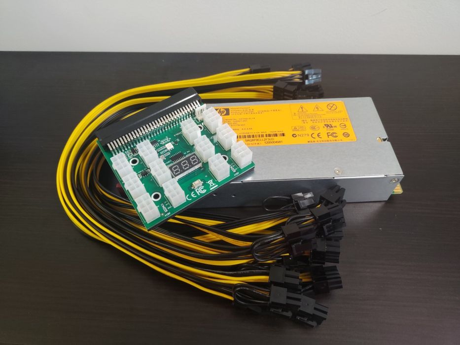 Комплект сървърно захранване HP 750 с платка + 12 кабела 6+2 пина!