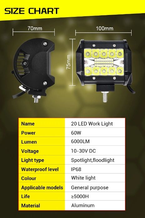 Proiector auto offroad 10cm 60w FLOOD