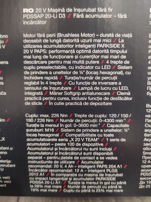 Bormasina cu impact de biti Parkside Performance pe acumulator de 20 V