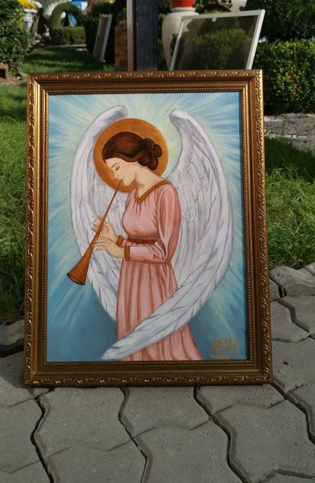 Tablou pictat pe pânză. Rama aurie.