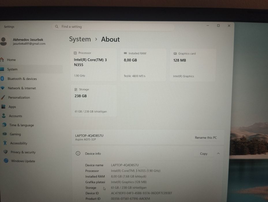 Acer Intel core 3