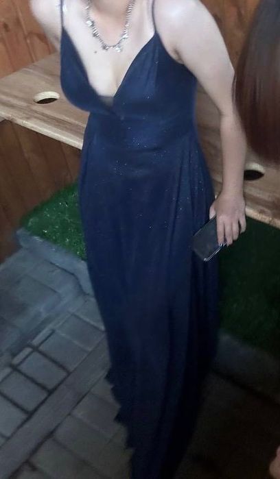 вечернее платье в пол, темно голубое