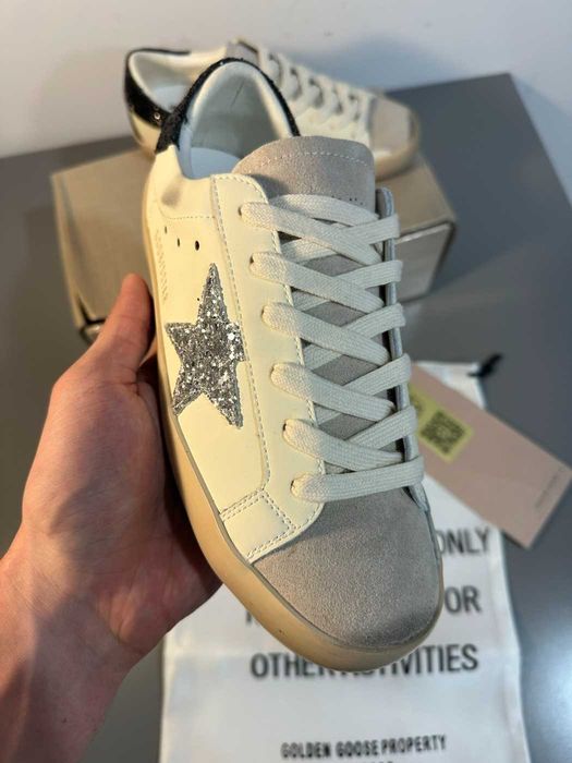 Golden Goose Superstar sneakers piele stea argintie glitter