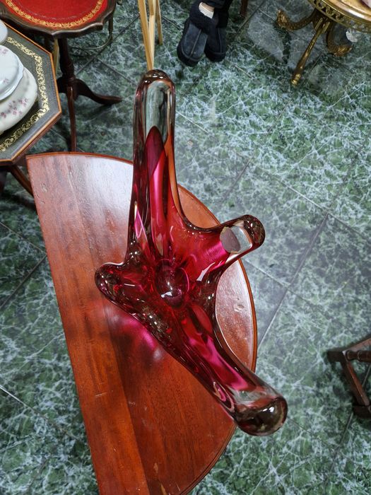 Страхотна антикварна италианска кристална купа фруктиера Мурано