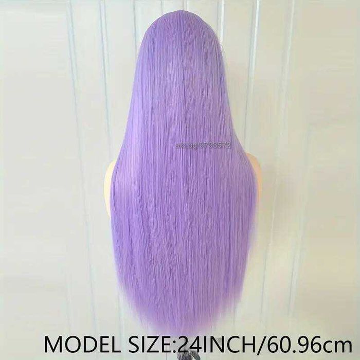 Светло лилава права синтетична перука с дантела  13*4