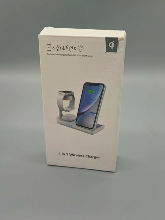 4 в 1 безжична зарядна станция Qi 15W за телефон,Apple Watch и AirPods