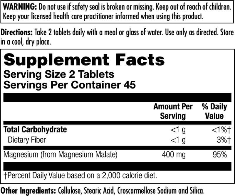 Магний малат 400мг 90 быстродействующих таблеток из Америки