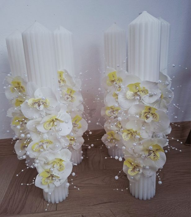 Set de 6 lumânări pentru nuntă / Luxury Design / Realizate Manual !