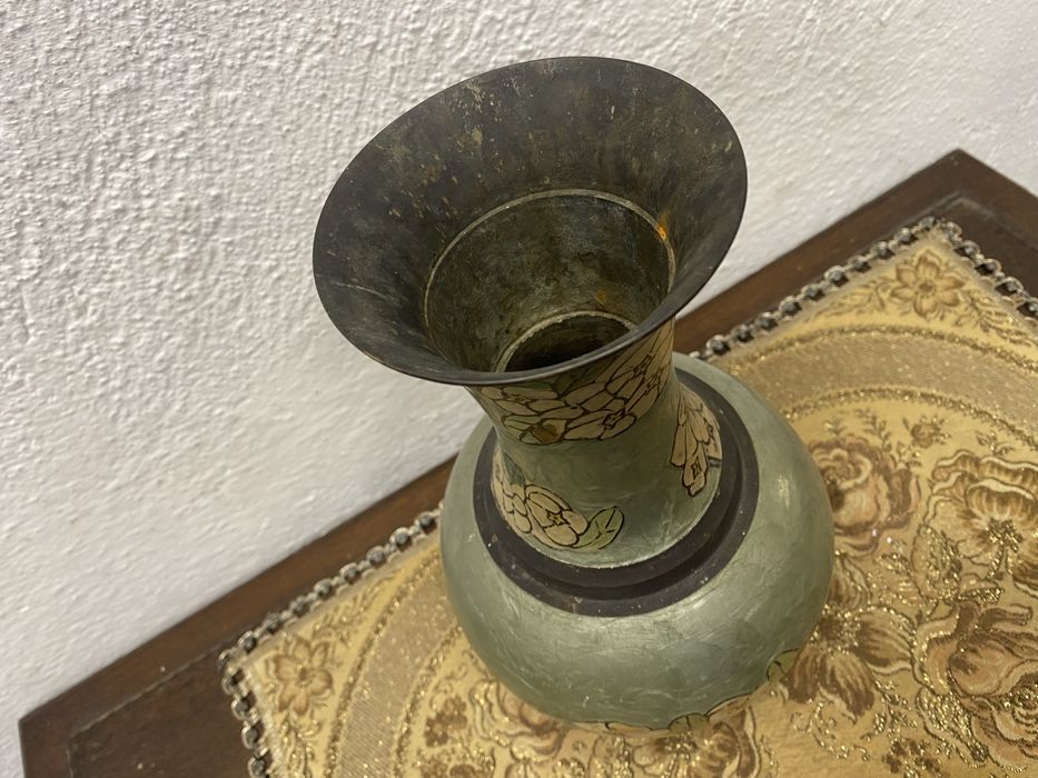 Японска месингова ваза Japan 1920 1940 ръчно рисувана