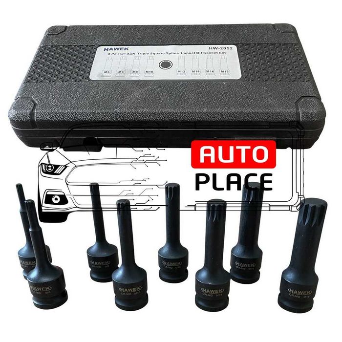 Комплект ударни битове 1/2 – сплин 8 части HAWEK