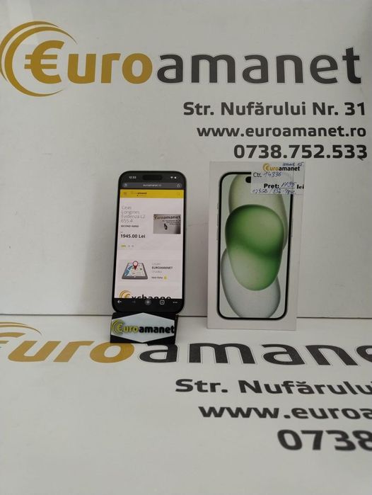 Telefon mobil Apple iPhone 15, 128GB, 5G, Green,83%,784 cicluri -N-