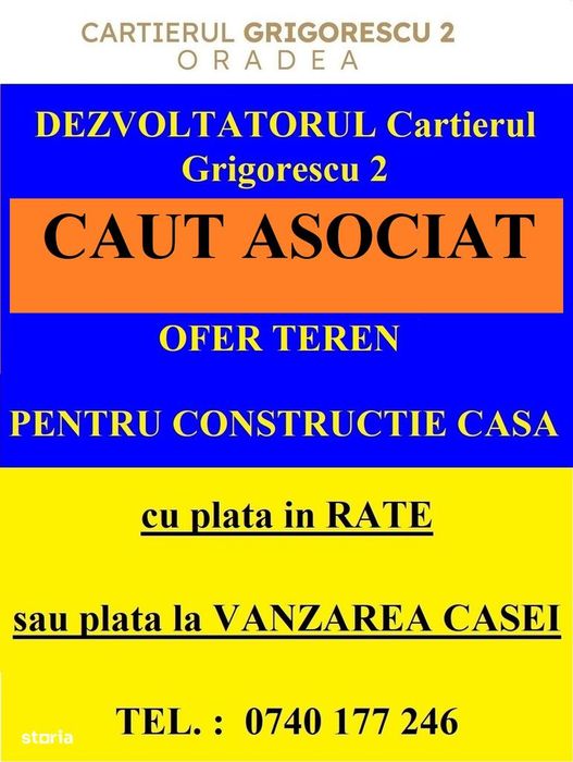 Caut Asociat ofer teren pt constructie casa plata in Rate sau Vanzare