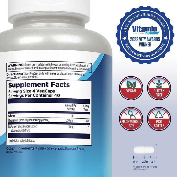 KAL Magnesium Glycinate Глицинат магния магний mahniy 160 вег капсул