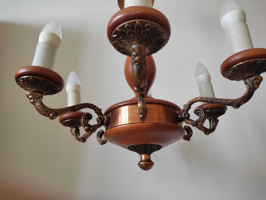 Винтидж полилей от дърво и месинг