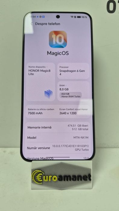 Telefon mobil HONOR Magic 8 Lite, Dual SIM, 8GB RAM, 512GB, Black -B-