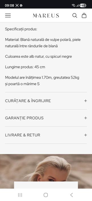 Haina short din Blană Naturală de Vulpe polară în tonuri de alb natural; se face si vesta